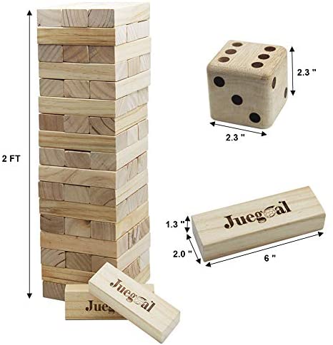 54 PCS TUMBLE TOWER BLOCKS Giant Wood Stacking Game 1 Dice Set Canvas Bag