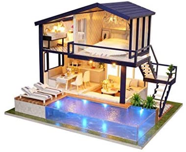 Architecture Model Building Kits with Furniture LED Music Box Miniature Wooden Dollhouse Chilhood Memory Series 3D Puzzle Challenge 