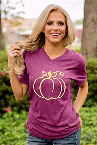 UNIQUEONE Pumpkin Shirt Top Thanksgiving Gift Top Women Pumpkin Plaid Graphic Tees Fall T-Shirts 