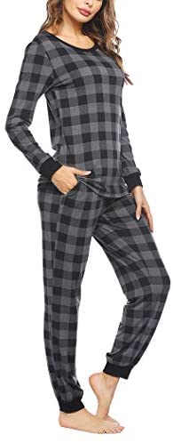 Ekouaer Womens Pajama Set Plaid Pj Long Sleeve Sleepwear Soft Contrast 2 Piece Lounge Sets 