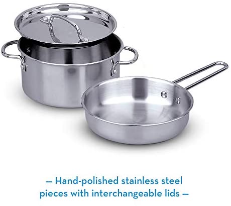 8 Melissa  Doug Stainless Steel Pots and Pans Pretend Play Kitchen Set for Kids 