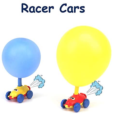 A - Yellow Duck Party Supplies Preschool Educational Aerodynamic Cars Toy Set with Pump for Kids Balloon Powered Cars Balloon Launcher Science Toys Manual Balloon Powered Car with 12 Balloons 