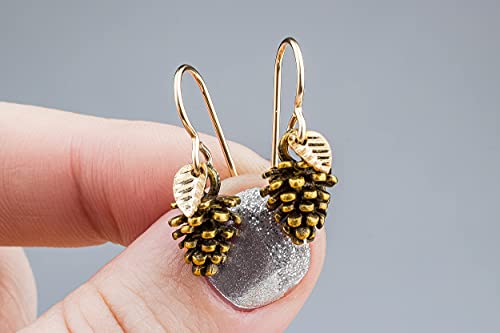 Details about    Pinecone Earrings With Leaves in Brass and 14K Gold Fill 