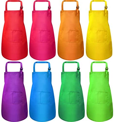 M-Aimee 6 Pieces Kids Apron with Pocket Children Adjustable Chef Apron for Cooking Baking Painting 