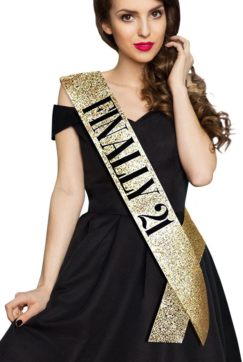 FINALLY 21 SASH 21ST BIRTHDAY ROSE GOLD GLITTER PARTY SUPPLIES TWENTY ONE 
