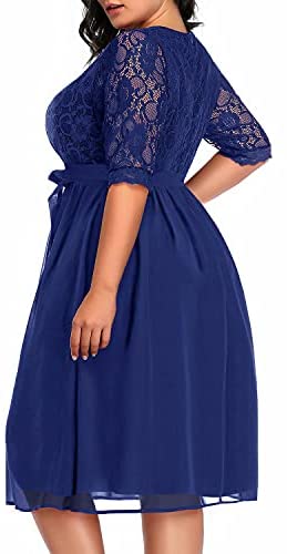 Pinup Fashion Women's Plus Size Lace Top Wrap V Neck Half Sleeves Cocktail Party