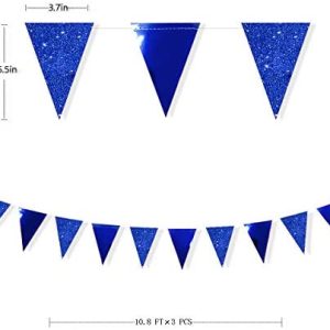 30 Feet Nautical Glitter Paper Triangle Flag,Bunting Pennant Banner for Baby Birthday Shower/Ahoy/Achor/Pirate Theme Party Supplies Decorations Blue and Silver . 