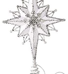 Valery Madelyn 13.5 Inch Pre-Lit Frozen Winter Silver White Christmas Tree Topper Not Included Battery Operated Metal Tree Top Star with 10 Warm LED Lights