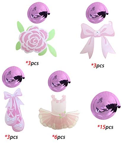 30Ct Ballerina Hanging Swirl Decorations Pink Tutus Ballet Shoes Bow-knot Rose Ballerina Birthday Party Supplies Theme Party Wedding Anniversary Christmas New Year Fan Decors