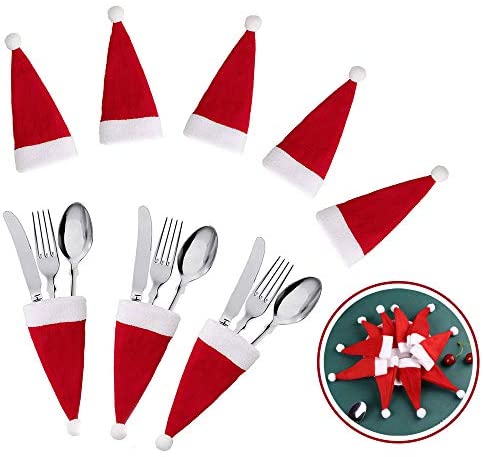 20PCS And Fork Tableware Holder Cutlery Bag Red Christmas Hat Santa Claus 