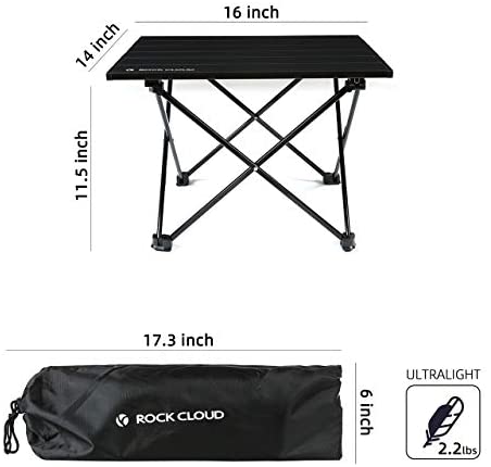 Rock Cloud Portable Camping Table Ultralight Aluminum Camp Table Folding  Beach Table for Camping Hiking Backpacking Outdoor Picnic, Black