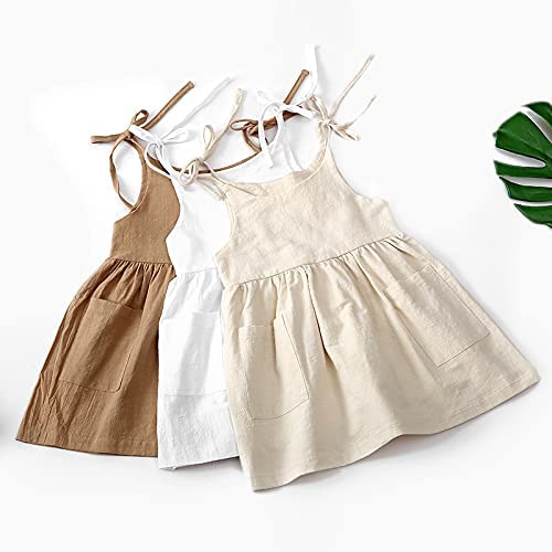 TIMOGG Toddler Baby Girl Cotton Linen Dress Sling Bow Summer Skirt Casual Beach Girls Sundress with Pockets Overall Dress 