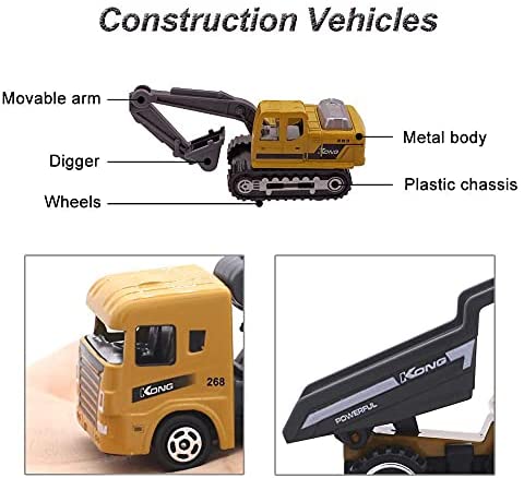 Die-Cast Construction Truck Toddler Metal Toy Cars Set Play Vehicles Cake Topper 