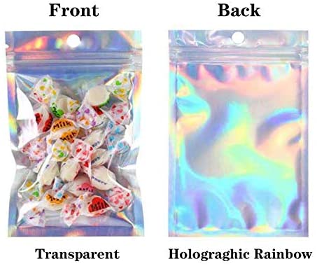 Flat Aluminum Foil Pouch Bag Small Cute Mini Airtight Ziplock Baggies for Candy Earring Ring Small Sample Packaging Resealable Smell Proof Bags with Ziplock and Clear Window XFXIA 100 Pieces Mylar Bags Gradient Blue, 2.75×3.94 inches 