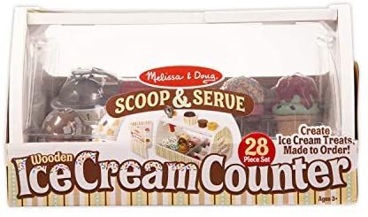 28 pcs Play Food and Melissa  Doug Wooden Scoop and Serve Ice Cream Counter 