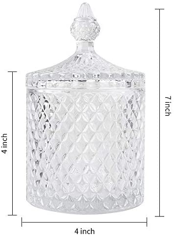 YOUDirect Apothecary Jar Clear 20 OZ Glass Qtip Holder with Lid Luxurious Crystal Canister Bathroom Counter Vanity Organizer for Bath Salts/Bombs Cotton Balls/Swabs/Rounds Makeup Sponges 