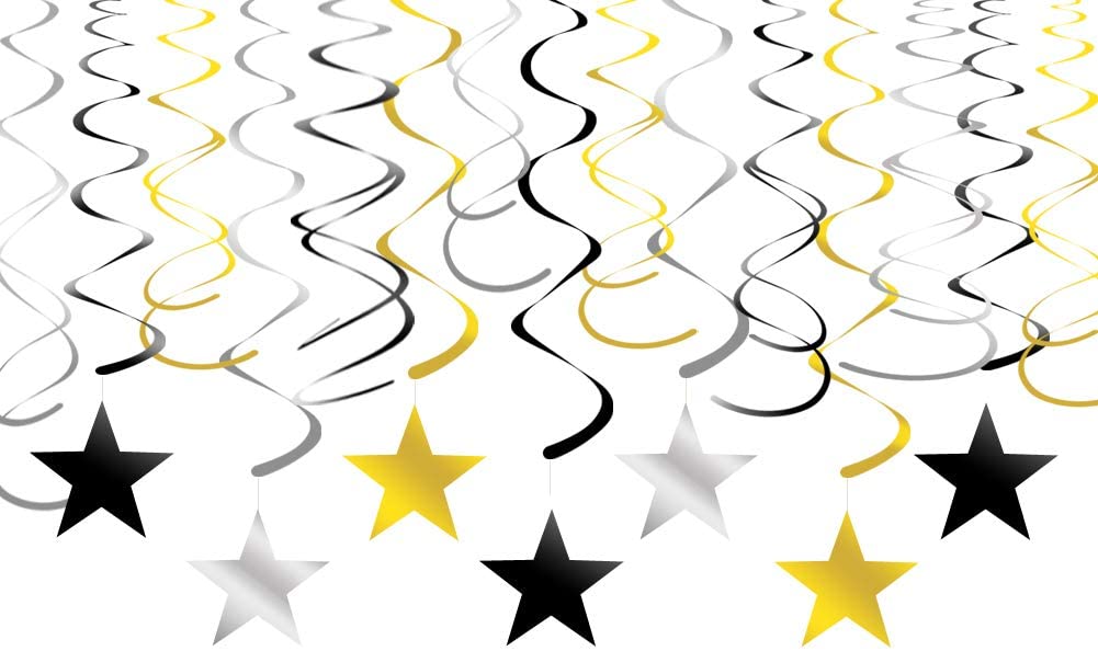 waway Graduation Party Decorations Black Gold Silver Foil Star Hanging Swirl Streamers Way to Go Congrats Grad Party Supplies 