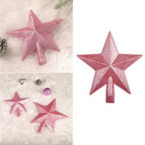Amosfun 15cm Christmas Tree Topper Glitter Star Tree Topper Tree Star Xmas Tree Decoration Ornaments for Holiday Party Favors Pink 