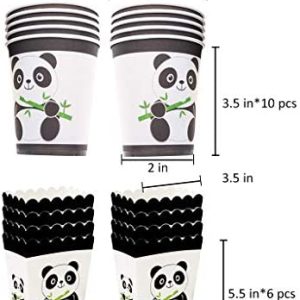 Panda Party Supplies 121 Pcs Panda Disposable Tableware Set with Panda Plates Cups Napkins Straws Banner Tablecloth Popcorn Boxes Cake Topper Dragon Blowing for Kids Baby Shower Birthday Decorations 