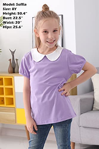 GORLYA Girls Tops Peter Pan Collar Uniform Tunic Cotton Casual T-Shirt Blouse for 4-14T 