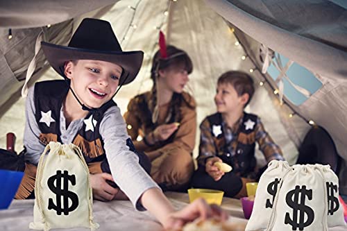 Canvas Cloth Dollar Sign Carrying Sack for Toy Party Favor Apipi 3 Pack 11.4 × 15.3 Inches Large Canvas Money Bag Pouch with Drawstring Closure Bank Robber Pirate Cowboy Cosplay Theme Party 