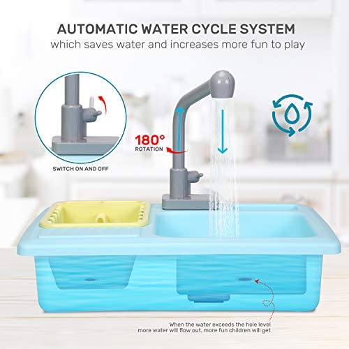 Cute Stone Automatic Color Changing Kitchen Sink Pretend Play Set Toys for Kids 