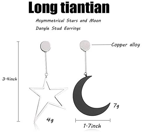 Dainty Sun and Moon Stud Earrings Asymmetrical Stars Dangle Stud Earrings for Women Planet Earrings with Clear Crystal for Girls 