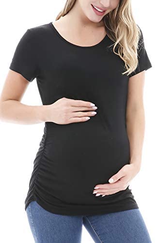 Smallshow Women's Maternity Tops Side Ruched Tunic T-Shirt Pregnancy Clothes 