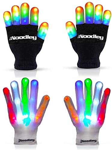 1 Pair LED Rave Flashing Gloves Glow 7 Mode Light Up Finger Lighting Black Gift 