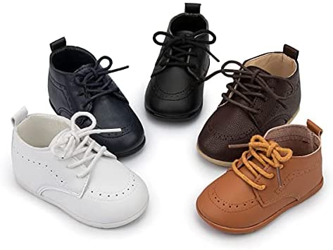 ohsofy Infant Baby Boy Oxford Shoes PU Leather Loafers Rubber and Soft Sole Wedding Dress Shoes Toddler Girl Baby Walking Shoes 