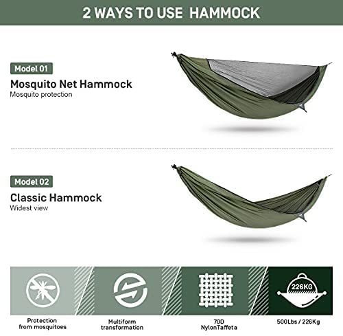 Upgrade Lightweight Hammock with Mosquito Net ETROL Camping Hammock Backyard Backpacking Travel or Other Outdoor Activities Portable Asymmetric Shape Design Ridge Line Hammock for Beach Hiking 