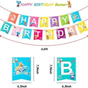 Haooryx 48Pcs Word Party Birthday Party Decorations Supplies- Happy Birthday Banner 12 Latex Balloons Word Party Cake Topper Cupcake Toppers Table cover for Baby Shower Theme Birthday Party Favor 