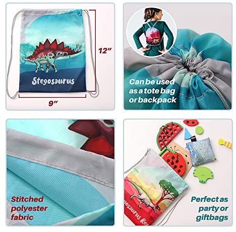 Boys 12 Pack Dinosaur Party Supplies Favor Drawstring Bags for Kids’ Birthday 