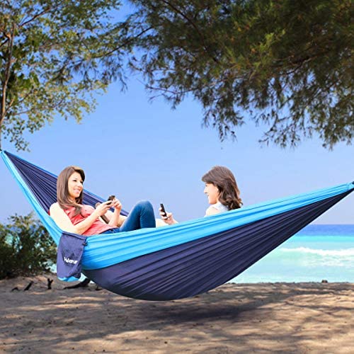 Single & Double Camping Hammock with 2 Tree StrapsLightweight Portable Parachute Nylon Hammock Set for Travel Backpacking,Beach,Yard and Outdoor Survival Orange, Twin 