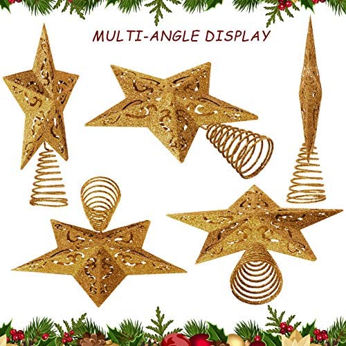 Aoriher 10 Inch Glittered Christmas Tree Topper Hollow Christmas Star Treetop for Christmas Ornaments and Holiday Seasonal Decor Gold