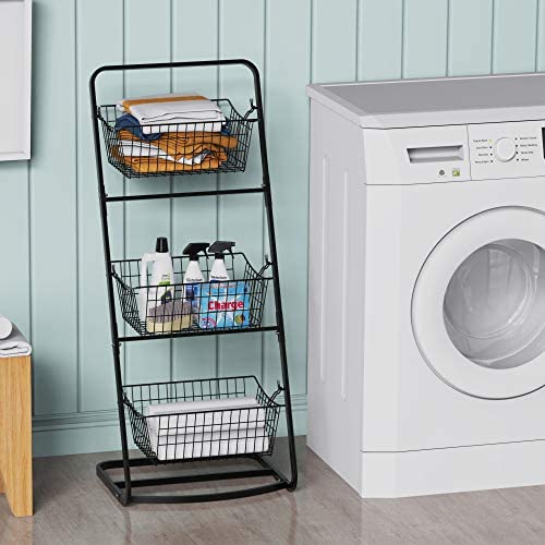 Vegetables Household Items Cambond 3 Tier Fruit Baskets with Removable Wire Baskets for Fruit Toiletries Floor Standing Metal Storage Baskets for Kitchen Bathroom Pantry Wire Market Basket Stand 
