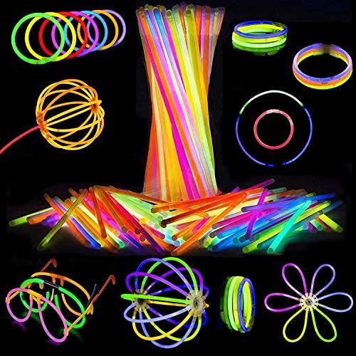 400pcs 8in Glow in The Dark Neon Glow Sticks w/ Connectors Party Supplies 