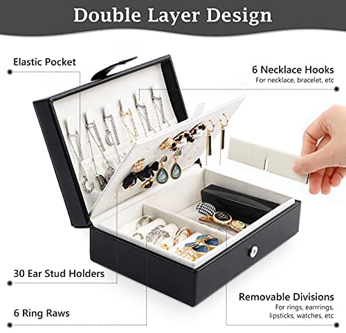 2 Layers Mini Portable Travel Jewelry Box Organizer Leather Box Case with Mirror 