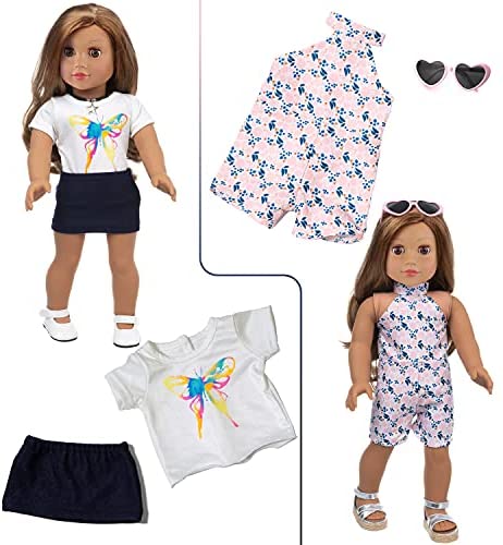 Our Generation Doll My Life Doll Ecore Fun 10 Sets 18 Inch Doll Clothes Outfits Pajamas Dresses Hair Clips for American 18 Inch Girl Doll