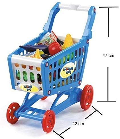 Shopping Cart Trolley for Children Play Set Includes 78 Grocery Food Fruit 