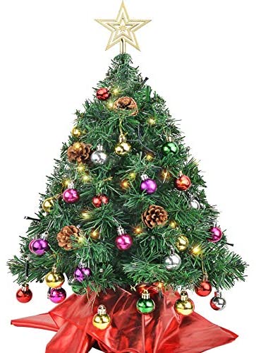 60cm/Green Wesimplelife Artificial Christmas Tree Mini Xmas Pine Tree with Decorations 25 Balls Star Tree Tops 50 Warm Yellow LED Lights Indoor Decorative Mini Xmas Tree 