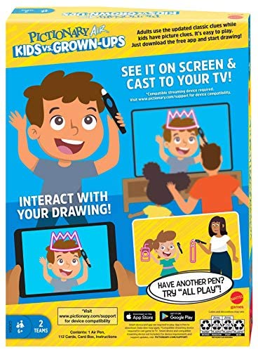 Family & Adult Game Night Links to Smart Devices Gift for Kid Mattel Games Pictionary Air Kids vs Grown-Ups Family Drawing Game Ages 6 Years & Older 