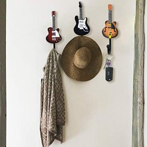 3-Pack KUNGYO Vintage Guitar Shaped Decorative Hooks Rack Hangers for Hanging Clothes Coats Towels Keys Hats Metal Resin Hooks Wall Mounted Heavy Duty 