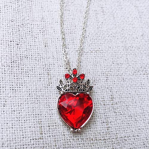 IDOXE Queen of Hearts Necklace 925 Sterling Silver Chain January Birthstone Evie Red Heart Toy Princess Halloween Accessories Jewelry Valentines Gift for Her 
