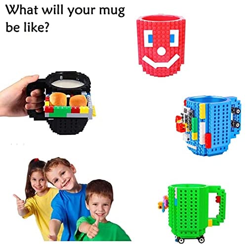 DEEXITO Build-on Brick Mug,Creative DIY Cup with 3 Packs of Building Blocks Randomly,Unique Kids Party Cups Novelty Coffee Mugs Idea Gift for Valentine's Day,Orange