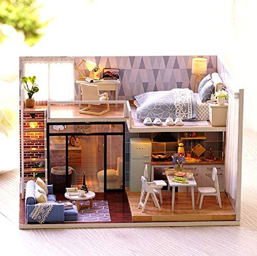 Sakura Sushi House Flever Dollhouse Miniature DIY House Kit Creative Room with Furniture for Romantic Valentines Gift 