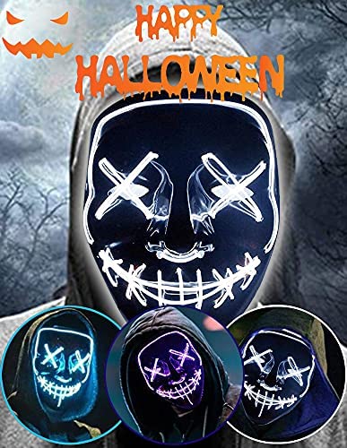 Pegason Halloween Mask LED Costume Mask Light Up Masquerade Festival Parties El Wire Cosplay Glowing Scary Mask 