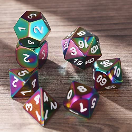 7x Rainbow Metal Polyhedral Dices DND RPG MTG Role Playing Game With Bag Toys 