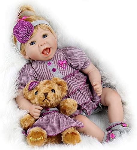 Aori Reborn Baby Doll 22 Inch Handmade Realistic Girl Baby Doll with Teddy Bear Set for Girls Children 