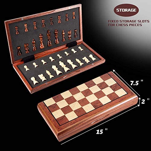 Chess Set  Amerous 15"x15" Folding Magnetic Wooden Standard Chess Game Board Set 